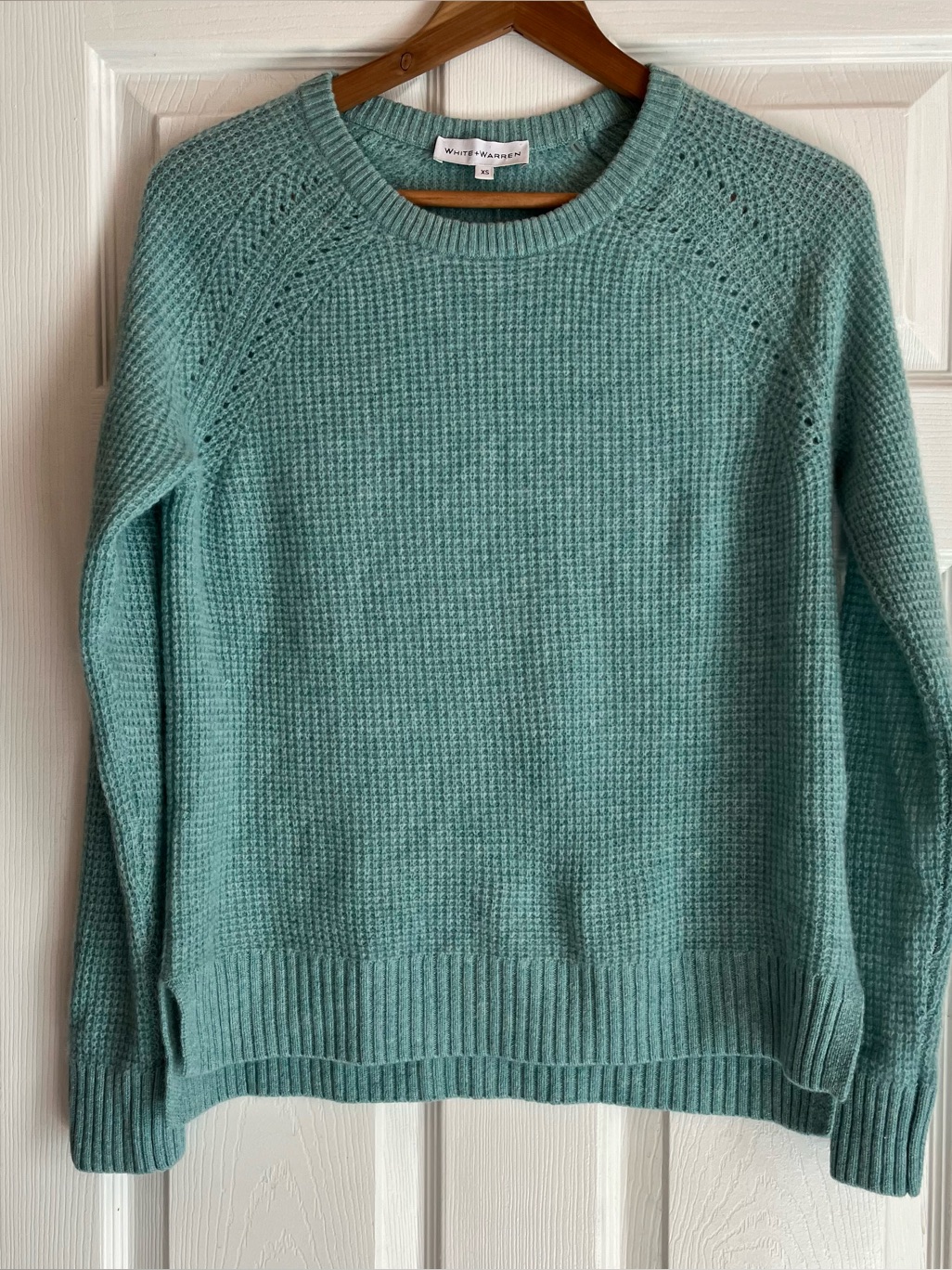 White + Warren Blue Cashmere Crew Neck Sweater